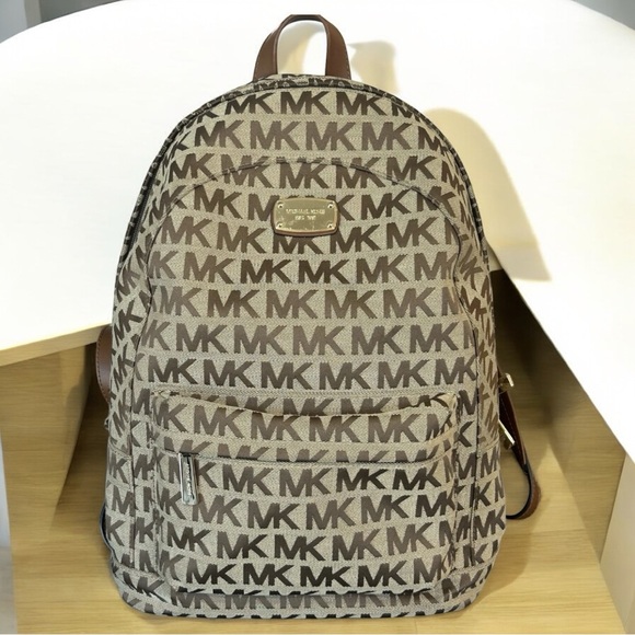 Michael Kors Jet Set MK Large Canvas Backpack-Beige/Mocha - Picture 1 of 9